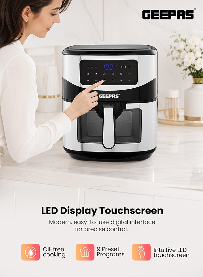 GEEPAS Digital Air Fryer 9.2 L With Vortex Air Frying Technology| Oil Free Cooking Led Display With Touch Screen 9 Preset Cooking Modes 9.2 L 2150 W GAF37524N Black/Silver - Image 5