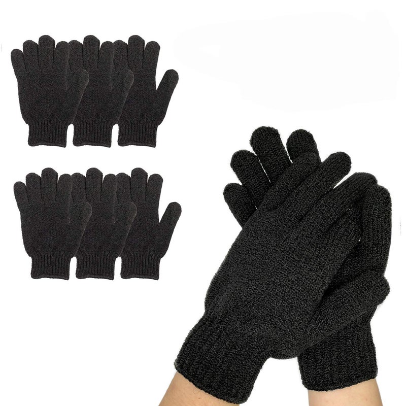 Rainmae 6Pairs Exfoliating Gloves Premium Black Scrub Wash Mitt for Bath or Shower Luxury Spa Exfoliation Accessories for Beauty Spa Massage Suitable for Men and Women 