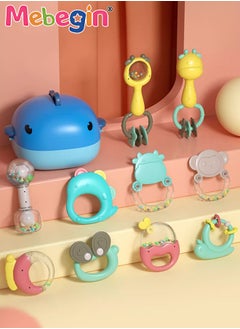 MEBEGIN 13PCS Baby Rattle Teething Set with Whale Storage Box, Infant Cartoon Teether Shaker Grab and Spin Rattles Toys, Silicone Teether Sensory Toys, Versatile Baby Early Sensory Toy, Made of Gentle and Teething-friendly Material, Great Variety of Textured Surfaces, Newborn Gifts  - Image 1