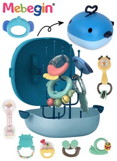 MEBEGIN 13PCS Baby Rattle Teething Set with Whale Storage Box, Infant Cartoon Teether Shaker Grab and Spin Rattles Toys, Silicone Teether Sensory Toys, Versatile Baby Early Sensory Toy, Made of Gentle and Teething-friendly Material, Great Variety of Textured Surfaces, Newborn Gifts  - Image 2