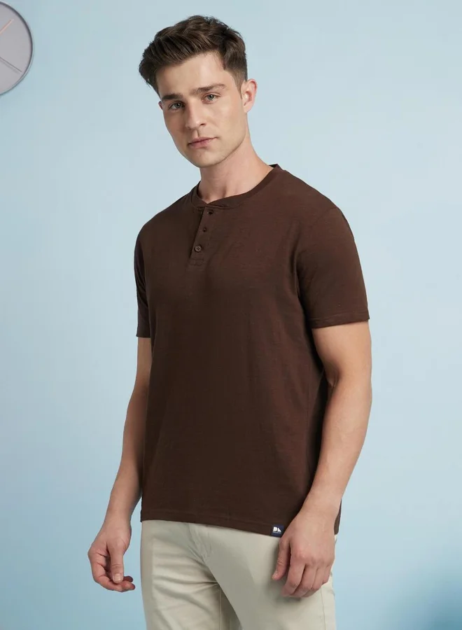 Dennis Lingo Dennis lingo Buttoned Round Neck Pure Cotton T-Shirt