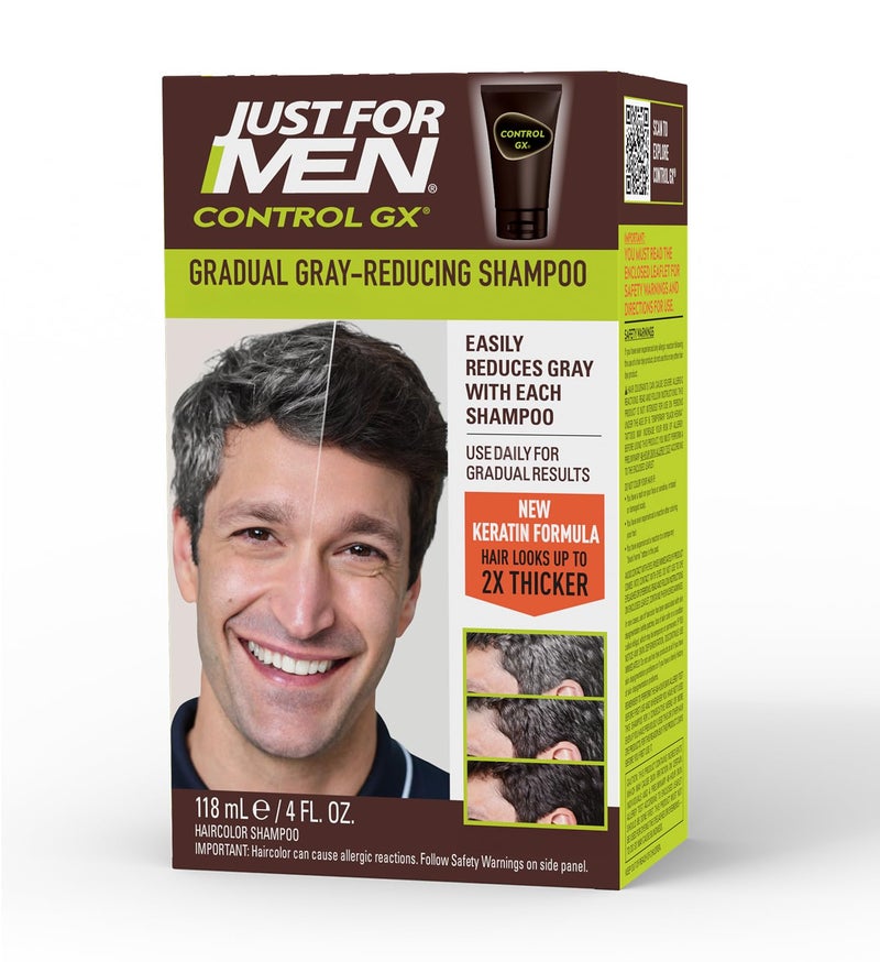 Just for Men Control GX Grey Reducing Shampoo, Gradual Hair Color with Keratin for Stronger Thicker and Healthier Looking Hair, 4 Fl Oz - Pack of 1 (Packaging May Vary) - Image 1