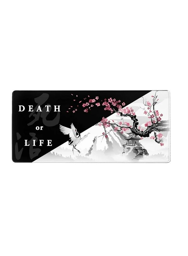 وسادة ماوس يابانية سوداء وبيضاء (70x30x2 مم) وردية اللون من زهر الكرز ممتدة كبيرة غير قابلة للانزلاق بقاعدة مطاطية كبيرة ولوحة  مفاتيح كبيرة بحواف مخيطة لمكتب الألعاب - Image 3