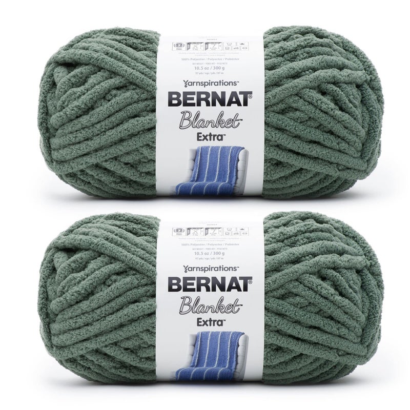 Bernat Blanket Extra Smoky Green Yarn - 2 Pack of 300g/10.5oz - Polyester - 7 Jumbo - 97 Yards - Knitting/Crochet - Image 1