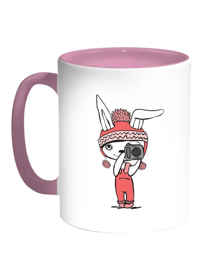 RKN Cartoon Drawings - Rabbits Printed Coffee Mug White Pink 11 ounce - Image 1