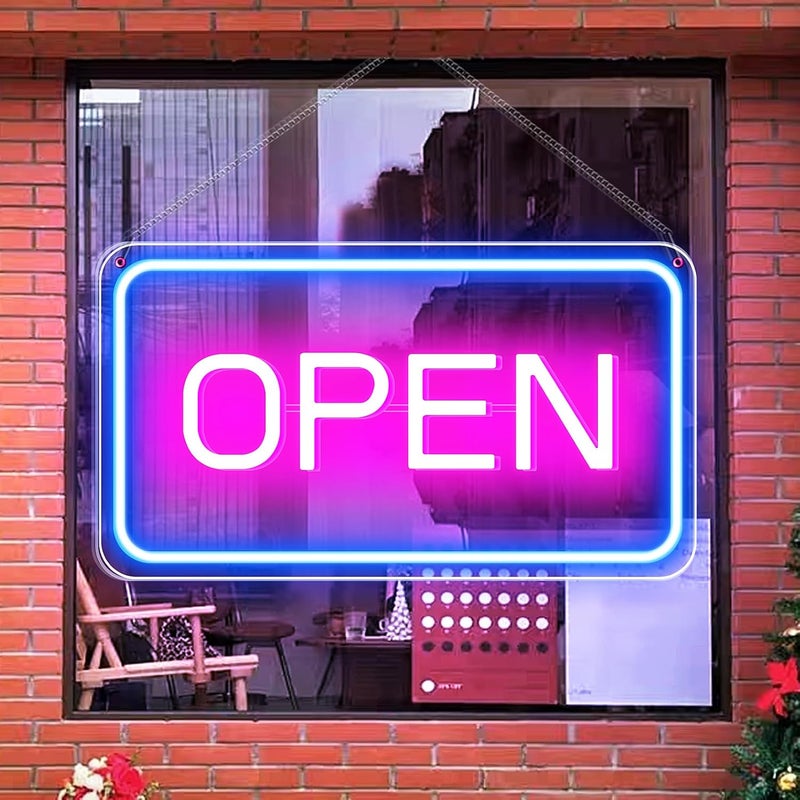 سلاسة لوحة نيون "مفتوح" من SLASA، مقاس 23×41 سم، متعددة الألوان، بإضاءة LED عمودية، لعرض المنتجات في المتاجر والمقاهي، مع قاعدة أكريليك 6 مم، توفر رؤية ساطعة. - Image 1