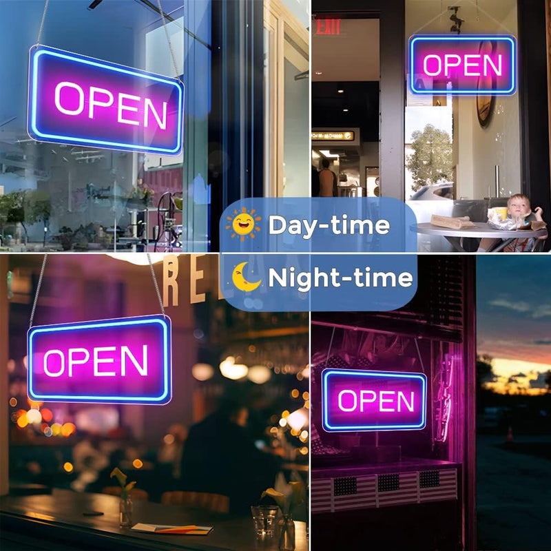 سلاسة لوحة نيون "مفتوح" من SLASA، مقاس 23×41 سم، متعددة الألوان، بإضاءة LED عمودية، لعرض المنتجات في المتاجر والمقاهي، مع قاعدة أكريليك 6 مم، توفر رؤية ساطعة. - Image 2