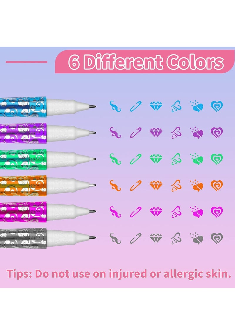 SYOSI 6 In 1 Sparkle Art Temporary Tattoos for Kids Shimmery Tattoo Pens Washable Ink 6 Markers with Stencil Stickers for Girls Boys Theme Party Birthday Gifts Supplies Decorations - Image 4
