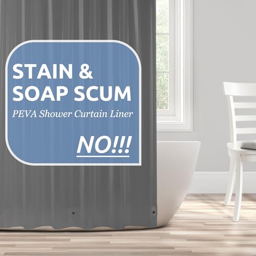 downluxe Waterproof Frosted Shower Curtain Liner  PEVA Lightweight Plastic Shower Liner with 3 Magnets Shower Curtains for Bathroom 72 x 72 Dark Grey