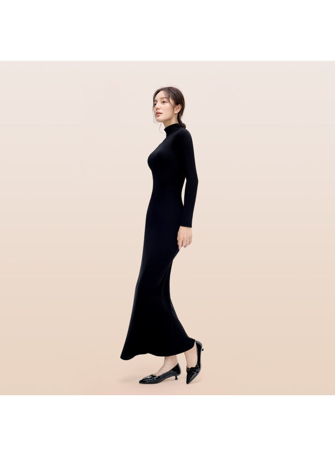 Curveism Curvilinear Style Half Turtleneck Long Sleeve Dress Women Autumn Winter New Slim Fit Height Enhancing Slimming Dress Brown S - Image 2