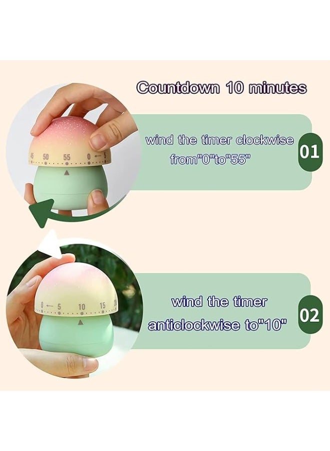 Mechanical Kitchen Timer, Cute MushroomTimer for Kids, 60-Minute Wind Up Dial, No Batteries Loud Ring, Cute Time Management for Classroom, Home, Study and Cooking - Image 3