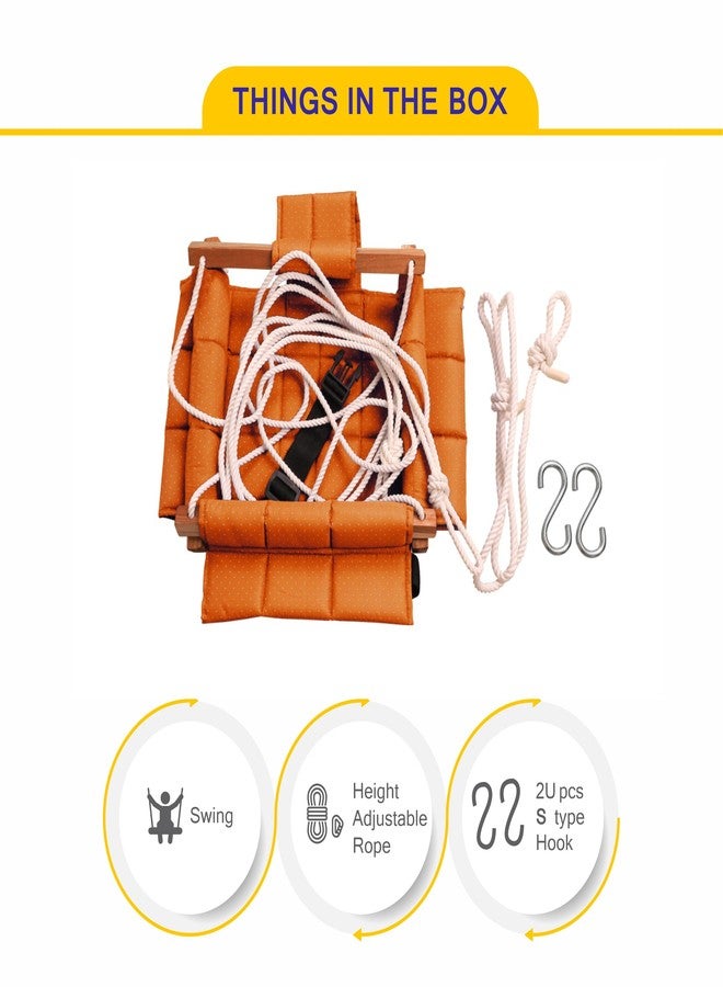 Mihad Baby Swing - Swing for Kids - Cotton Cloth and Wooden Hanging Swing for Babies - Indoor/Outdoor jhula for Baby Boy (Orange) - Image 4