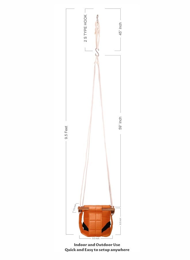 Mihad Baby Swing - Swing for Kids - Cotton Cloth and Wooden Hanging Swing for Babies - Indoor/Outdoor jhula for Baby Boy (Orange) - Image 5