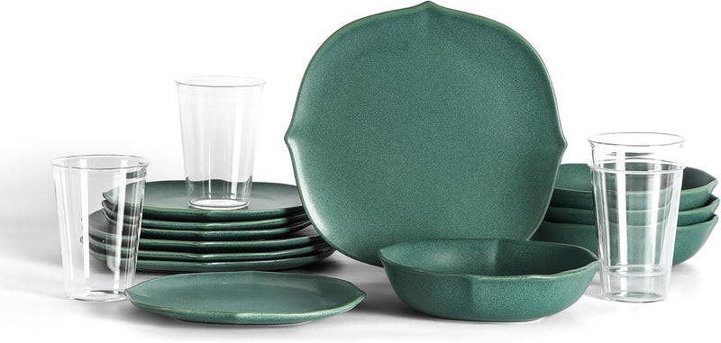 Stone Lain Baskerville 16Piece Dinnerware Set Stoneware Borosilicate Glass Green - Image 1