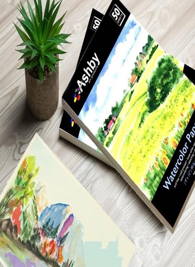 ASHBY 100 Sheets of Practice Watercolor Paper (9" x 12") - 190 GSM, Acid-Free and Cold Pressed.. Perfect for Painting, Sketching or Drawing. Wet, Dry and Mixed Media. Bulk Pack - Image 2