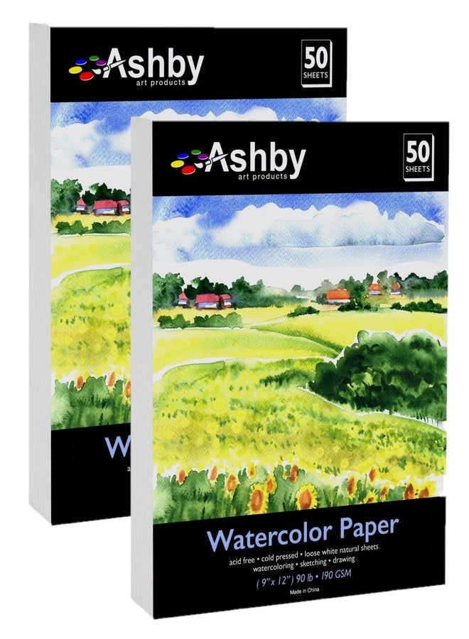 ASHBY 100 Sheets of Practice Watercolor Paper (9" x 12") - 190 GSM, Acid-Free and Cold Pressed.. Perfect for Painting, Sketching or Drawing. Wet, Dry and Mixed Media. Bulk Pack - Image 1