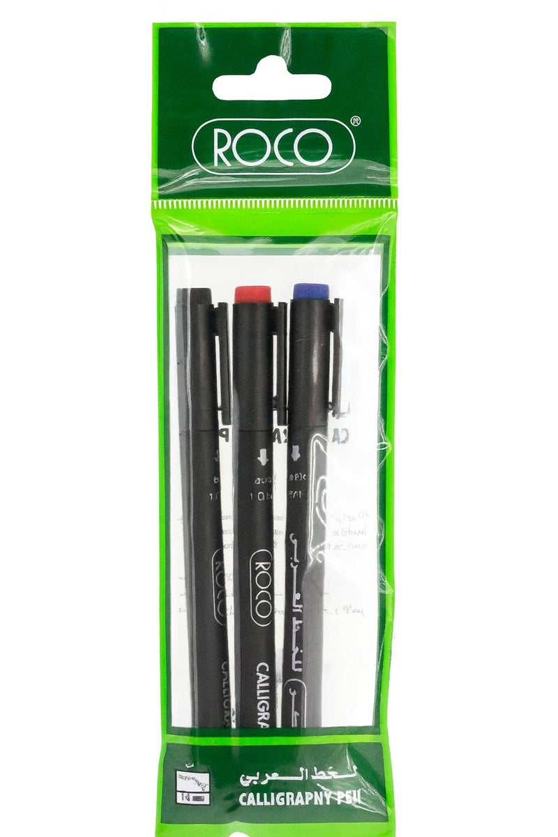 ROCO Calligraphy Pen Set – 3 Colors (Black, Red, Blue) – 1.0 mm Tip for Arabic & Decorative Writing - Image 1
