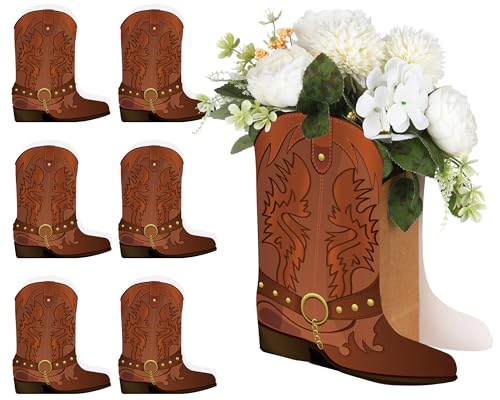Weekgrat 8 Set Brown Western Cowboy Boots Flower Boxes Centerpiece Boot Shape Boxes Decorations Western Theme Party Cowgirl Favors for Cowboy Cowgirl Birthday Party Baby Shower Wedding Supplies - Image 1