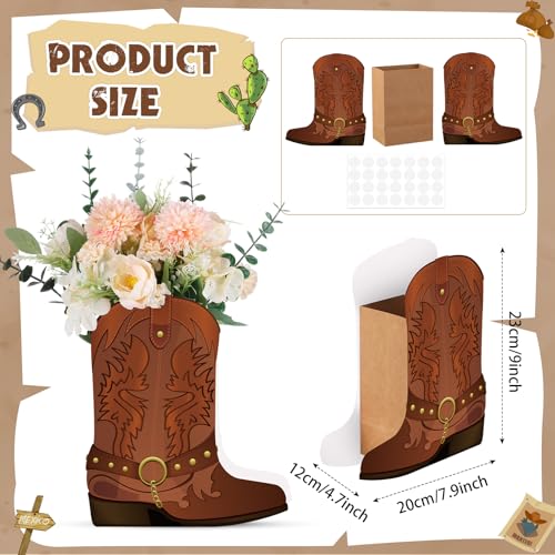 Weekgrat 8 Set Brown Western Cowboy Boots Flower Boxes Centerpiece Boot Shape Boxes Decorations Western Theme Party Cowgirl Favors for Cowboy Cowgirl Birthday Party Baby Shower Wedding Supplies - Image 2