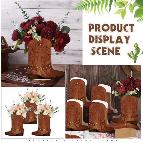 Weekgrat 8 Set Brown Western Cowboy Boots Flower Boxes Centerpiece Boot Shape Boxes Decorations Western Theme Party Cowgirl Favors for Cowboy Cowgirl Birthday Party Baby Shower Wedding Supplies - Image 5