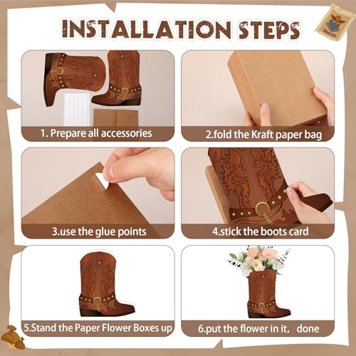Weekgrat 8 Set Brown Western Cowboy Boots Flower Boxes Centerpiece Boot Shape Boxes Decorations Western Theme Party Cowgirl Favors for Cowboy Cowgirl Birthday Party Baby Shower Wedding Supplies - Image 4