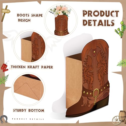 Weekgrat 8 Set Brown Western Cowboy Boots Flower Boxes Centerpiece Boot Shape Boxes Decorations Western Theme Party Cowgirl Favors for Cowboy Cowgirl Birthday Party Baby Shower Wedding Supplies - Image 3