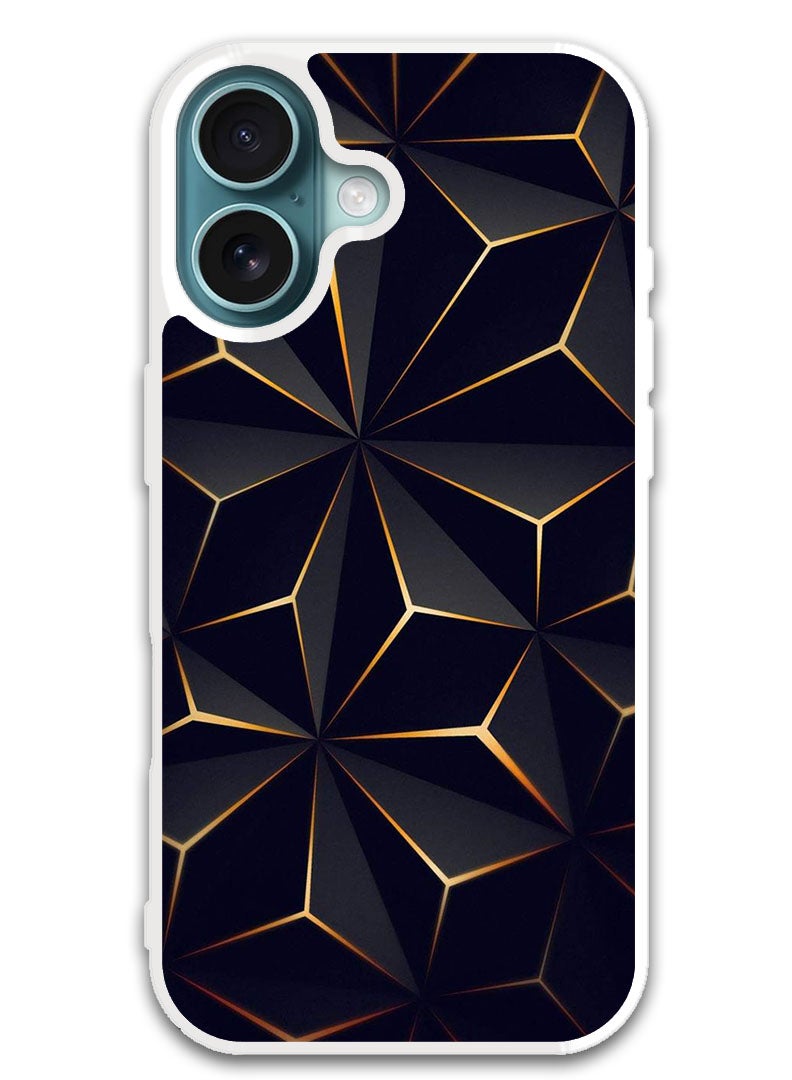 Theodor Protective Case Cover For APPLE IPHONE 16 Black Gold Patter (White Bumper) - Image 1