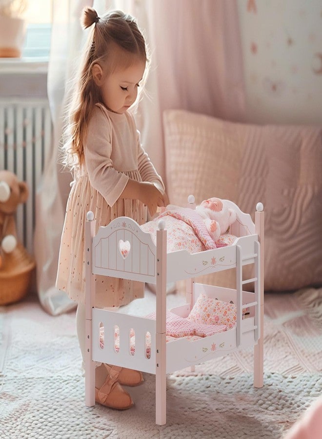 ROBUD Baby Doll Crib, Wooden Baby Doll Beds for 20 Inch Dolls, Baby Doll Bunk Beds with Tulle, American Girl Doll Bed for Gifts, Pink - Image 2