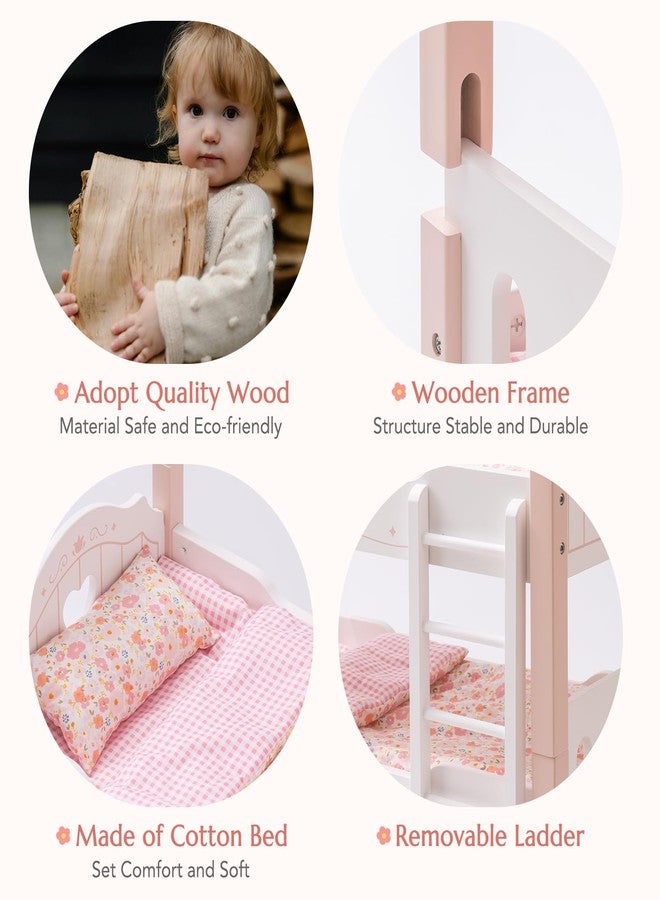 ROBUD Baby Doll Crib, Wooden Baby Doll Beds for 20 Inch Dolls, Baby Doll Bunk Beds with Tulle, American Girl Doll Bed for Gifts, Pink - Image 4