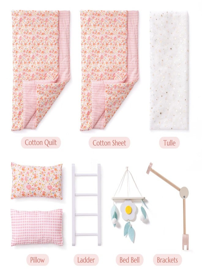 ROBUD Baby Doll Crib, Wooden Baby Doll Beds for 20 Inch Dolls, Baby Doll Bunk Beds with Tulle, American Girl Doll Bed for Gifts, Pink - Image 5