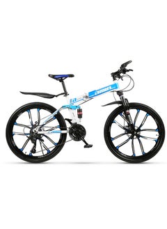 amin 26 Inch Folding Mountain Bike, 24 Speed Full Suspension High-Carbon Steel MTB Foldable Bicycle, Dual Disc Brake Non-Slip Folding Bikes for Adults/Men/Women, Shock Absorption, 10-Blade Wheel  - Image 1