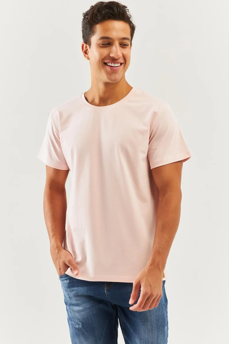 Butikgiz Powder Oversize ComfortableCotton Combed Crew Neck Short Sleeve Basic T-Shirt Trendy Collection