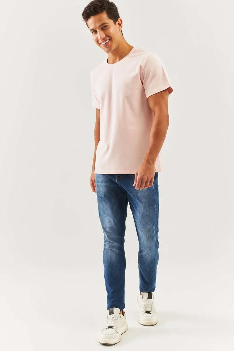 Butikgiz Powder Oversize ComfortableCotton Combed Crew Neck Short Sleeve Basic T-Shirt Trendy Collection