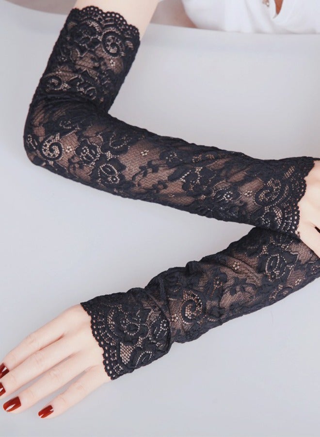 Lace Gloves for Women - Floral Long Fingerless Gloves, UV Protection Arm Sleeves for Summer Driving, Halloween, Wedding, Prom, Opera, Tea Parties - Image 1