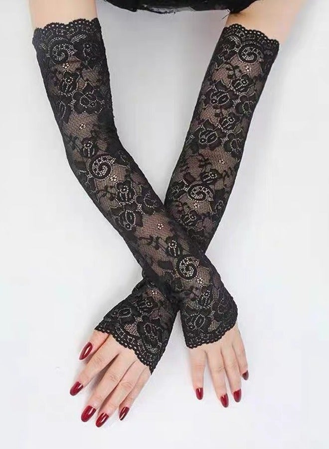 Lace Gloves for Women - Floral Long Fingerless Gloves, UV Protection Arm Sleeves for Summer Driving, Halloween, Wedding, Prom, Opera, Tea Parties - Image 3