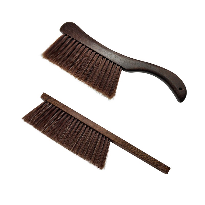 2 Pcs Wooden Hand Broom Brush Dust Bench Brush Whisk Broom Soft Bristle Brush for Car Bed Furniture Clothes Couch Draft Sofa Fireplace Clothes Household Cleaning with Long Wood HandleBrown
