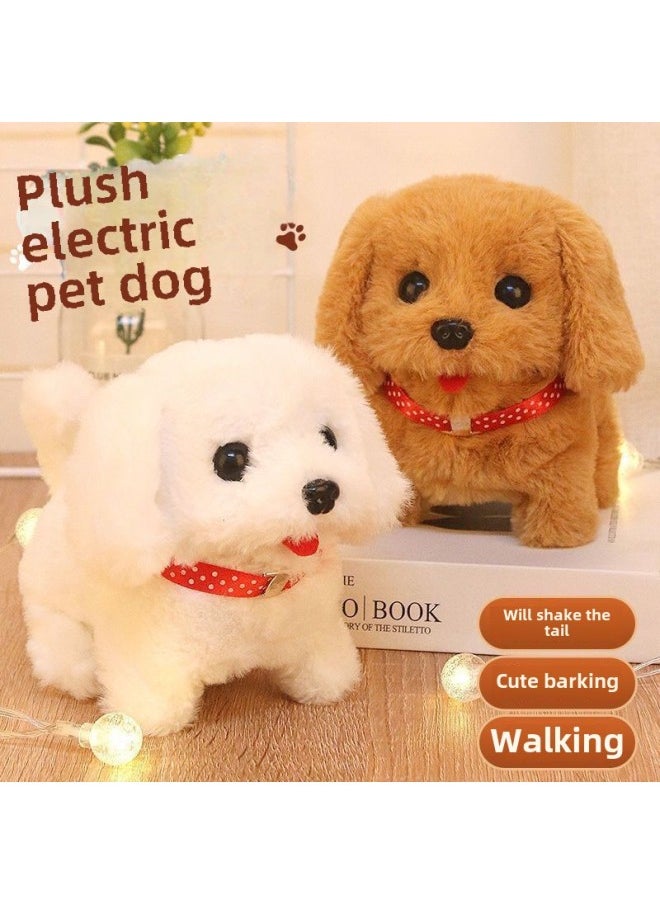 Generic - Electric Simulation Animal Plush Pet Dog Small White Rabbit Beating Sound Adorable Pet Teddy Dog Husky Tail Swing-Colors:White Little Bear-Specifications:Send Ordinary Battery - Image 1
