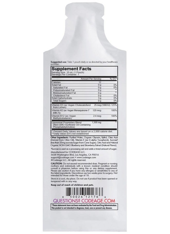 Codeage Codeage Liposomal Vitamin D3 Liquid Supplement Sachet, Wonder-D Cholecalciferol Vegan Liquid Multivitamin, Plant-Based Vitamins K2 B12, Non-GMO Phospholipids, Vitamin E, Berry Flavor - 30 Pouches  - Image 5