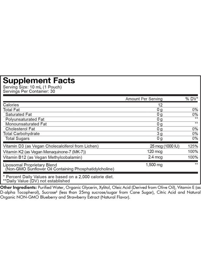Codeage Codeage Liposomal Vitamin D3 Liquid Supplement Sachet, Wonder-D Cholecalciferol Vegan Liquid Multivitamin, Plant-Based Vitamins K2 B12, Non-GMO Phospholipids, Vitamin E, Berry Flavor - 30 Pouches  - Image 2