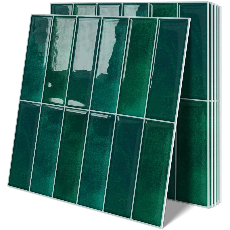 Tiwoos Dark Green Peel and Stick Tile Backsplash Self Adhesive Tiles for Kitchen Wall Bathroom (10-Sheet,12"x12") - Image 1
