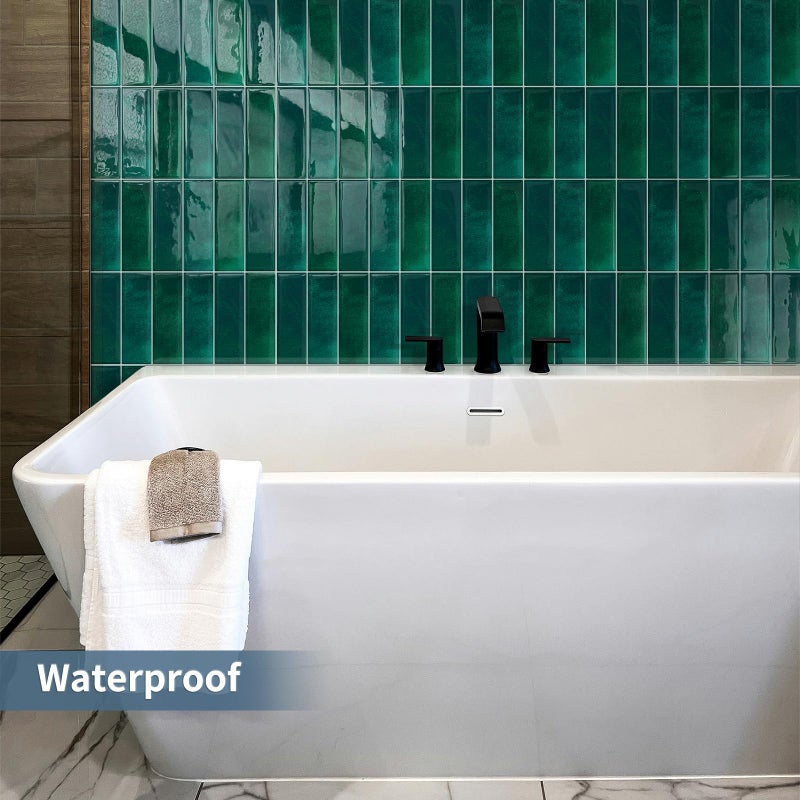 Tiwoos Dark Green Peel and Stick Tile Backsplash Self Adhesive Tiles for Kitchen Wall Bathroom (10-Sheet,12"x12") - Image 3