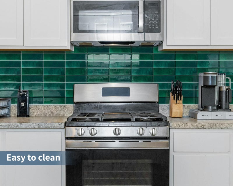 Tiwoos Dark Green Peel and Stick Tile Backsplash Self Adhesive Tiles for Kitchen Wall Bathroom (10-Sheet,12"x12") - Image 5