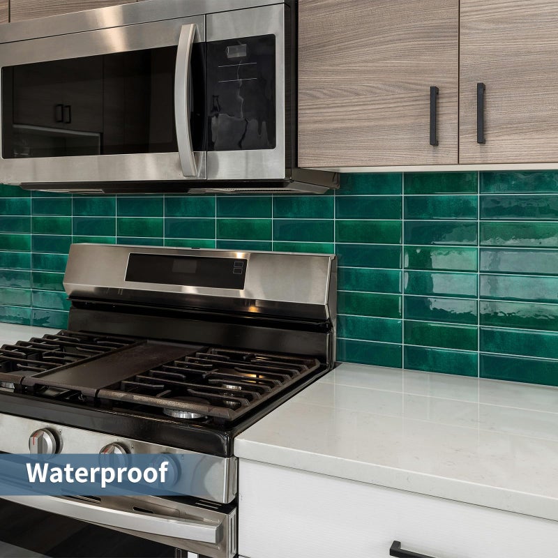 Tiwoos Dark Green Peel and Stick Tile Backsplash Self Adhesive Tiles for Kitchen Wall Bathroom (10-Sheet,12"x12") - Image 4