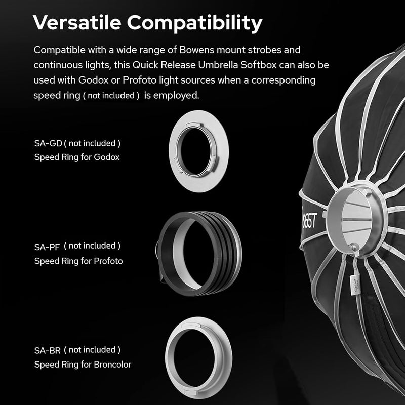 Godox S65T 65cm/25.6in Quick Release Umbrella Softbox Professional Foldable Softbox with Standard Bowen Mount & Diffusers for Photography Studio Photography (65cm/25.6in Softbox) - Image 3