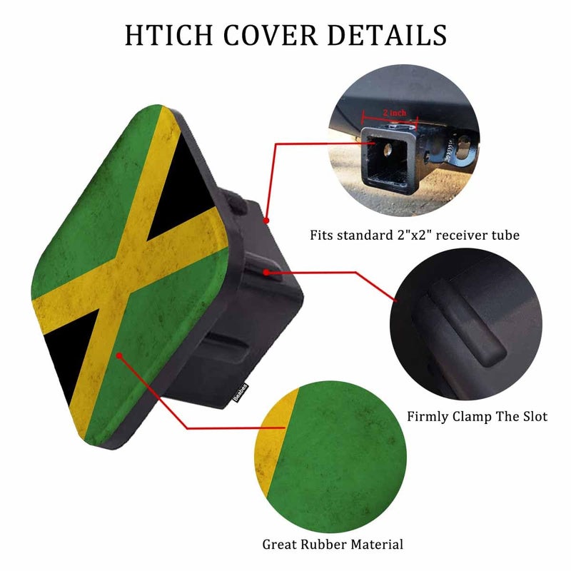 Beabes Jamaica Flag Trailer Hitch Covers Jamaican National Flag Heavy Duty Receiver Tube Cover 2 Inch  Towing Hitch Plug Covers Hitch Caps for RVs SUVs Trucks and Cars - Image 3