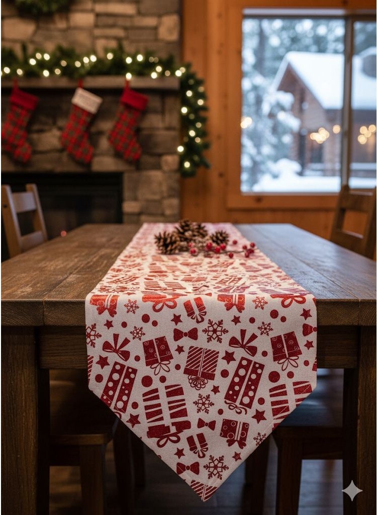 Christmas Table Runner, Christmas Accessories, Decorative Runner with Reindeer, Santa Claus, and Christmas Designs, Linen Fabric, Runner Length: 180 cm - Image 2