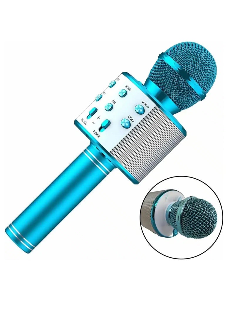 null - 5-In-1 Wireless Bluetooth Karaoke Microphone Recorder, Speakerphone, Handheld Microphone With Adjustable Fm Remix Radio For Kids Teens Girls And Boys (Blue) - Image 1