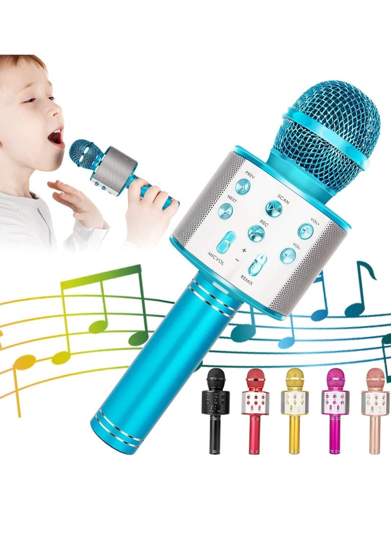 null - 5-In-1 Wireless Bluetooth Karaoke Microphone Recorder, Speakerphone, Handheld Microphone With Adjustable Fm Remix Radio For Kids Teens Girls And Boys (Blue) - Image 1