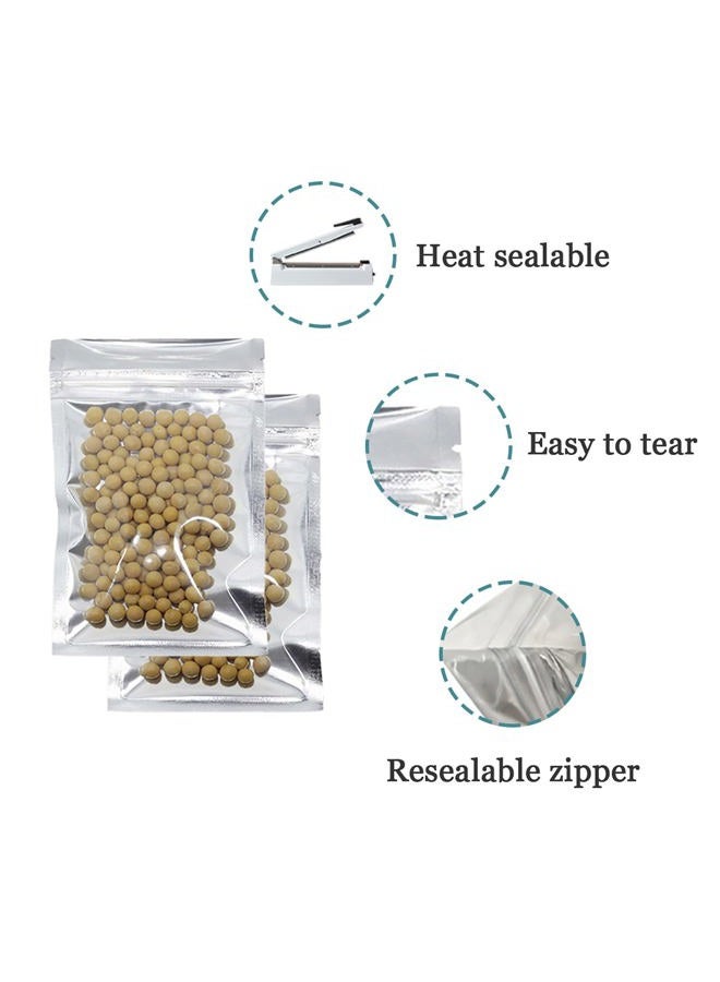 PABCK 100 Clear Silver Reclosable Mylar Zip Lock Bags Aluminum Foil aging Plastic Valve Zipper Pouches Bulk Food Storage Coffee Candy Foil Grip Seal Wrap 8.5x14cm (3.3"x5.5") 43234-860 - Image 2