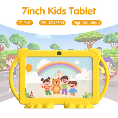 PEICHENG Kids Tablet 7 inch Android 12.0 for Toddler, 4GB RAM 32GB ROM Bluetooth IPS Screen Parental Control Dual Camera Shockproof Case for Educational Games (Yellow) - Image 2